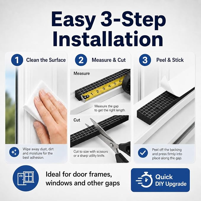 66FT EVA Foam Weather Stripping Door Seal, Self-Adhesive Weatherstrip Tape - Image 6