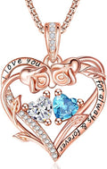 Rose Heart Necklaces for Women, Rose Gold Forever Love Jewelry with 2 Birthstones Pendant,Valentines Anniversarry Birthday Gifts for Her Wife Mom Grandma Daughter, 18+2 Inch Chain