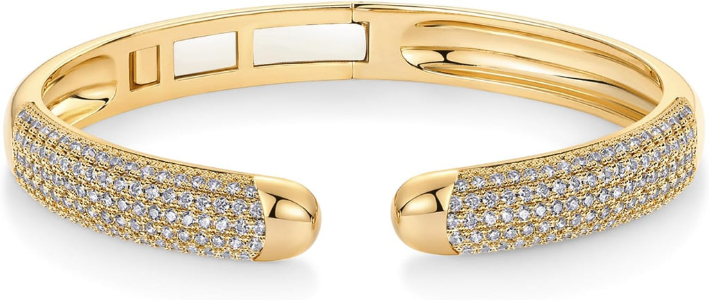 PAVOI 14k Gold Plated Cuff Bracelets | CZ Cuff Gold Bracelets for Women with Premium Pave Setting | Waterproof Hypoallergenic Jewelry | Trendy Elegant Style | 7-Inch Bangle Design