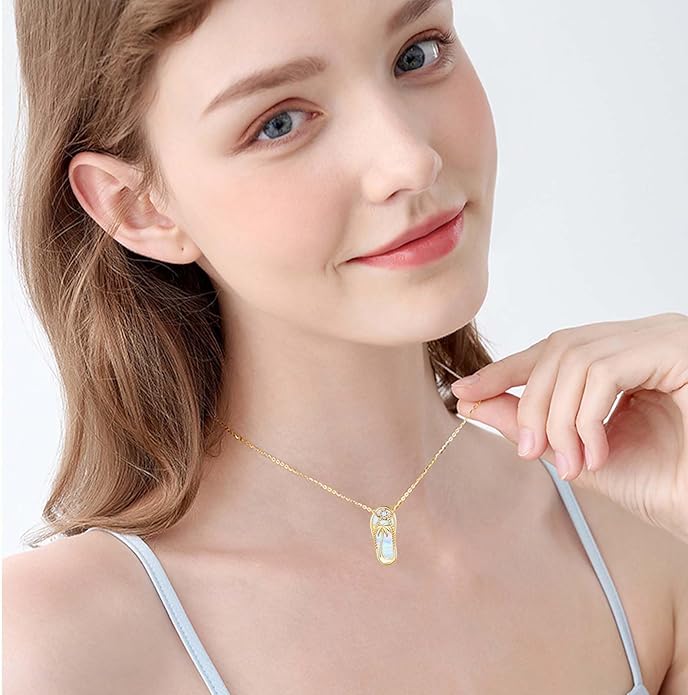 Midir&Etain Ocean Necklace 925 Sterling Silver Blue Opal Necklace Starfish/Flip Flop/Shark Pendant Beach Ocean Jewelry for Women