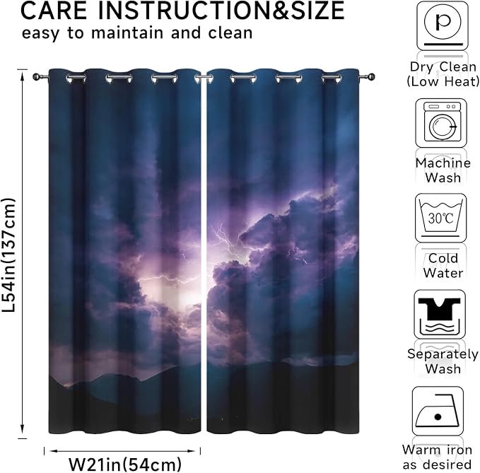 Lightning Curtains for Bedroom Decor, Thunderstorm Blackout Curtains 54 Inch - Image 6