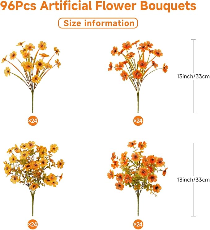 Alupssuc 96 Bundles Artificial Fall Flowers, UV Resistant Faux Mums Porch | - Image 2