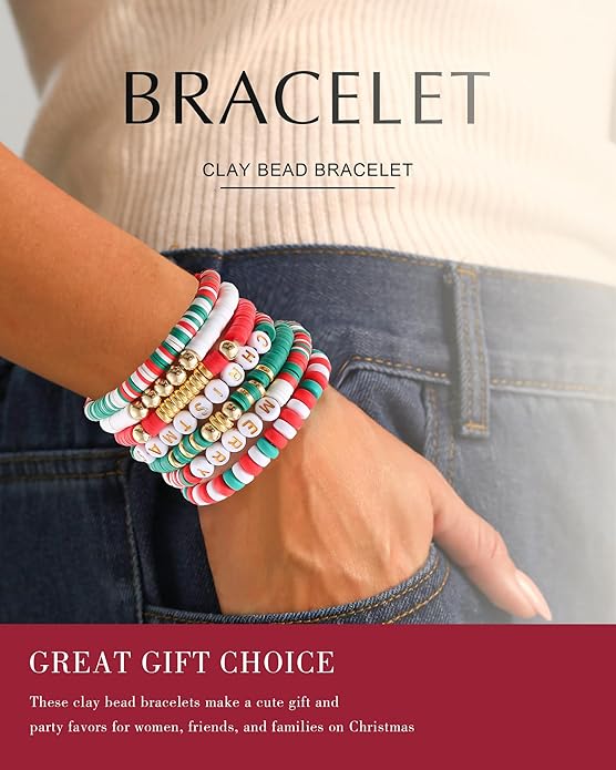 Friendship Bracelets Trendy Heishi Clay Bead Bracelets Stack Gold Beaded Stretch Bracelets for Women Boho Stackable Bracelets Bulk Cute Preppy Jewelry