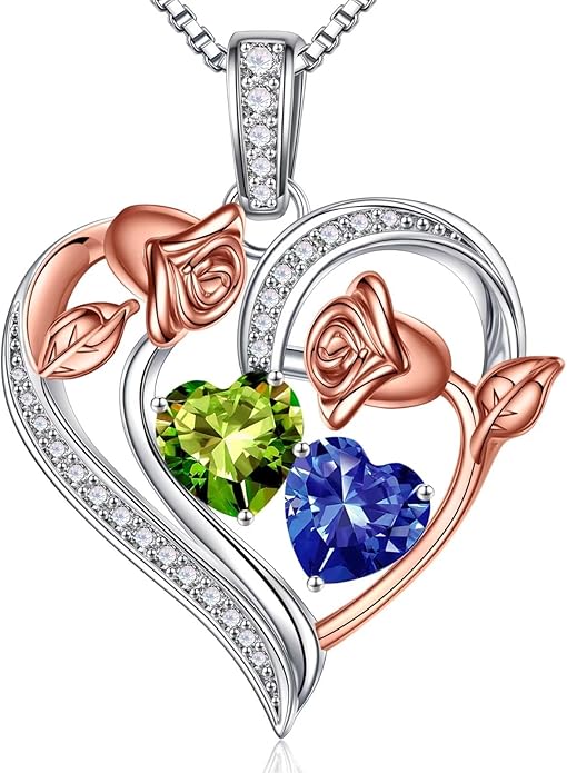 Iefil Valentines Day Gifts for Her - 925 Sterling Silver Rose Heart Necklace, Birthstone Jewelry, Anniversary Birthday Gifts for Wife Girlfriend Mom Daughter