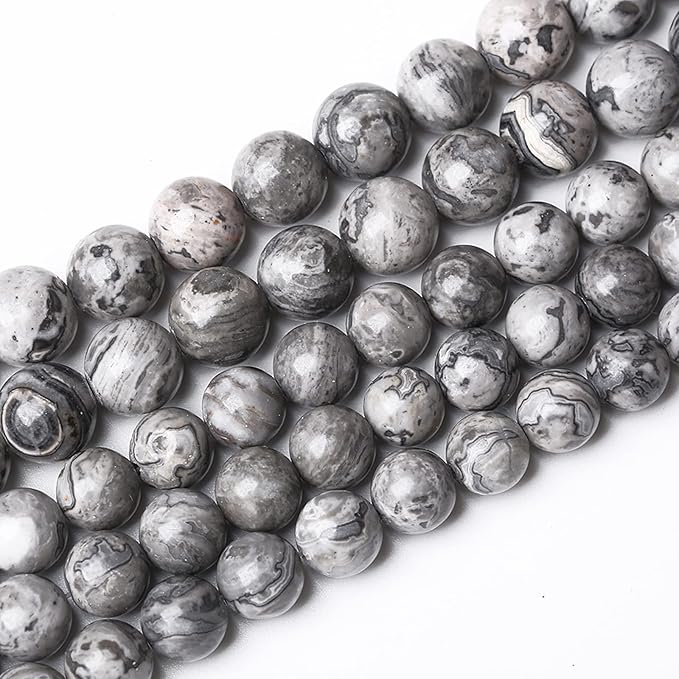 A+ Natural Map Jasper Gemstone Beads Gray Energy Stone Healing Power for Jewelry Making DIY Bracelet 6mm 60pcs