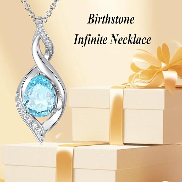 Birthstone Necklace for Women 925 Sterling Silver Infinity Love Jewelry Valentines Day Birthday Gifts for Her Mom Wife Girlfriend