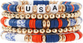 GOOJIDS Surfer Heishi Clay Bead Bracelets for Women Bohemian Stackable Gold Plated Beaded Stretch Bracelets Elastic Layering Friendship Bracelets Set Boho Jewelry