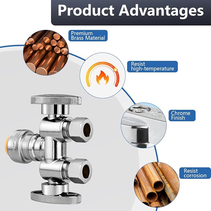 WiseWater 1/2" Push Fit x Dual 3/8" Compression Dual Stop Valve | 1/4 Turn - Image 6