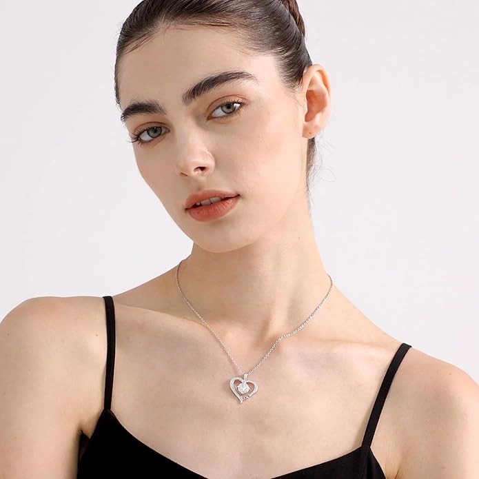 Moissanite Heart Necklaces for Women, 1-3 Carat Moissanite 925 Sterling Silver Love Jewelry, Valentines Day Birthday Wedding Anniversary Engagements Gifts for Women Wife Girlfriend Mom Her