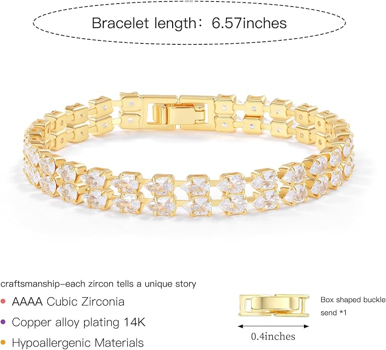 14K Gold Plated Women’s Tennis Bracelet – Sleek CZ Line Bracelet, Fits 6.0"–7.2" Wrist – Sparkly Everyday Jewelry Gift, Contemporary Tennis Bracelets for Women