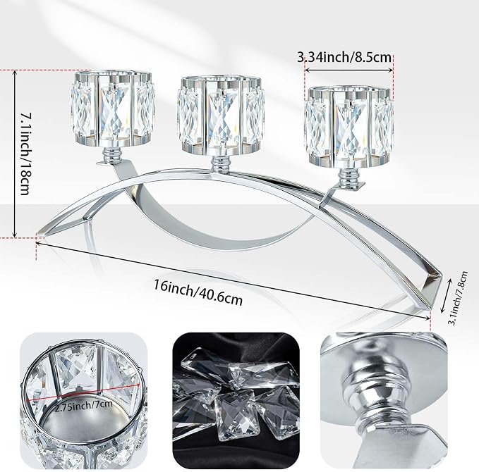 3 Arms Crystal Bowl Tealight Candelabra Votive Candle Stand, Wedding - Image 3