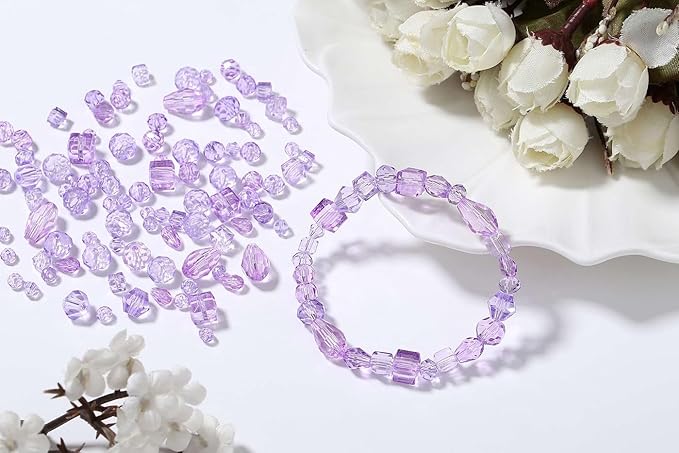 LAIDANLA 800PCS Glass Beads Purple Color Crystal Beads Assorted Crystal Beads with Container Box for DIY Necklace Bracelet Earring Jewelry Making