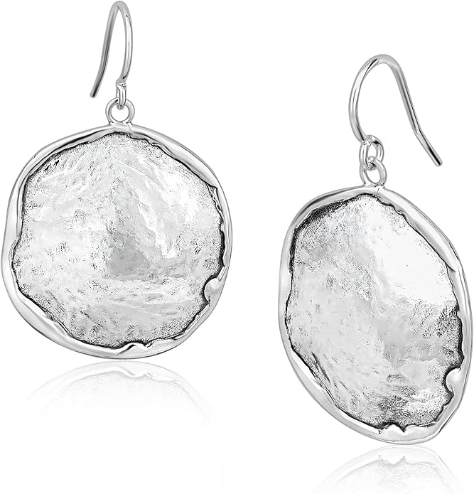 JEAN RACHEL JEWELRY Hammered Earrings for Women - 925 Sterling Silver Dangle Statement, Hypoallergenic, Lead & Nickel Free jewelry (Circle Earrings)