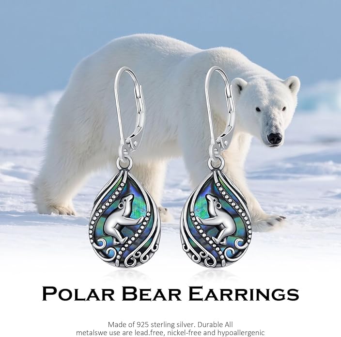 Animal Earrings 925 Sterling Silver Abalone Shell Dangle Drop Earrings Leverback Earrings Cute Animal Jewelry Gifts for Women Girlfriend