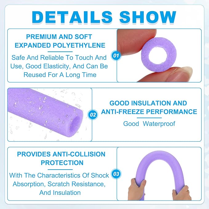 PATIKIL Pipe Insulation Foam Tube 3/8" x 3.3FT x 13/16" Purple 2 Pcs | Heat - Image 3