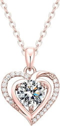 14K Gold 1 Carat Diamond Classic Heart Pendant Necklace for Women, Round Cut D-Color VVS1,A Unique Birthday Gift for Her