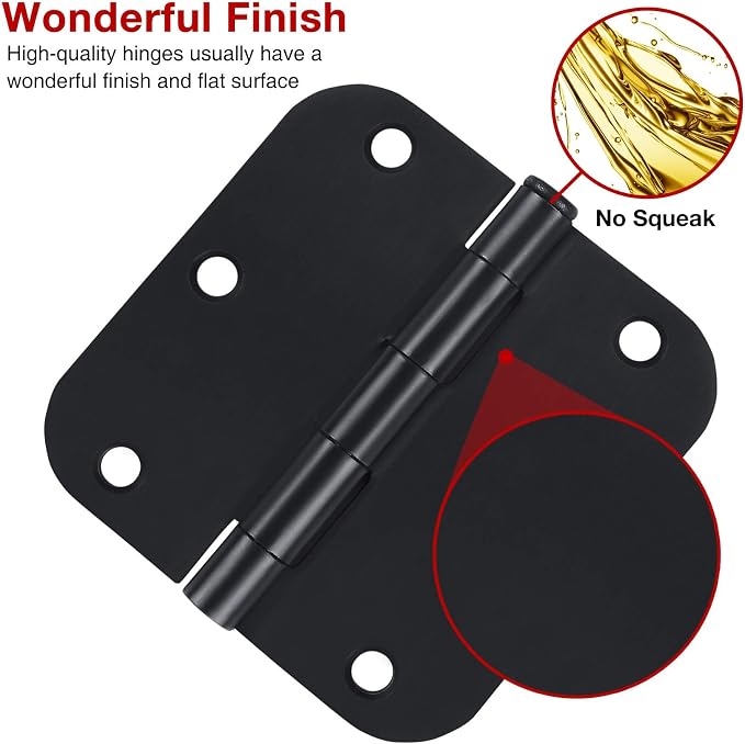 TDCHINGES Rounded Door Hinges Matte Black 3.5 Inch x 3 1/2" 6 Pack 2.2mm | - Image 2