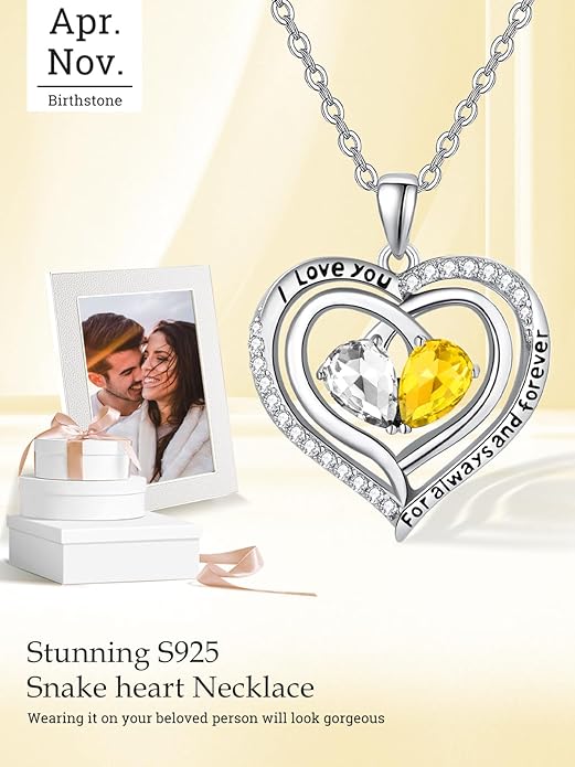 Valentine's Day Gifts for Wife 925 Sterling Silver Double Birthstone Pendant Necklaces I Love You for Always and Forever Necklace Anniversary Birthday Gifts for Wife Girlfriend Mom Her