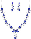 BriLove Women's Wedding Jewelry Leaf Cluster Flower Crystal Dangle Earrings Pendant Necklace Set for Bridal