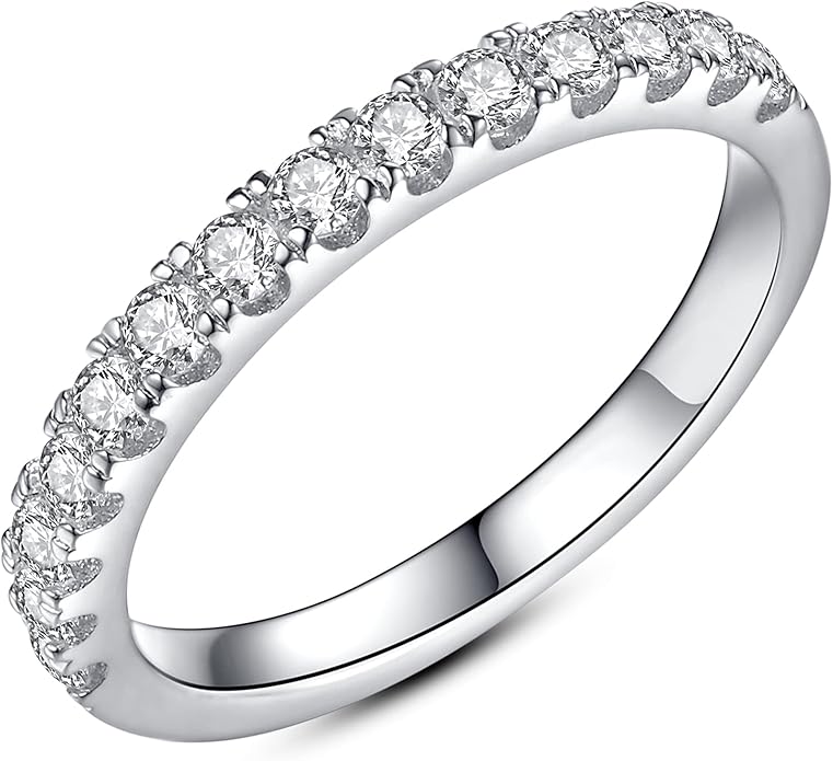 IMOLOVE Moissanite Wedding Band Wedding Rings for Women 925 Sterling Silver Rings with 18K White Gold Plated Eternity Stackable Engagement Ring Anniversary Band Size 3-12