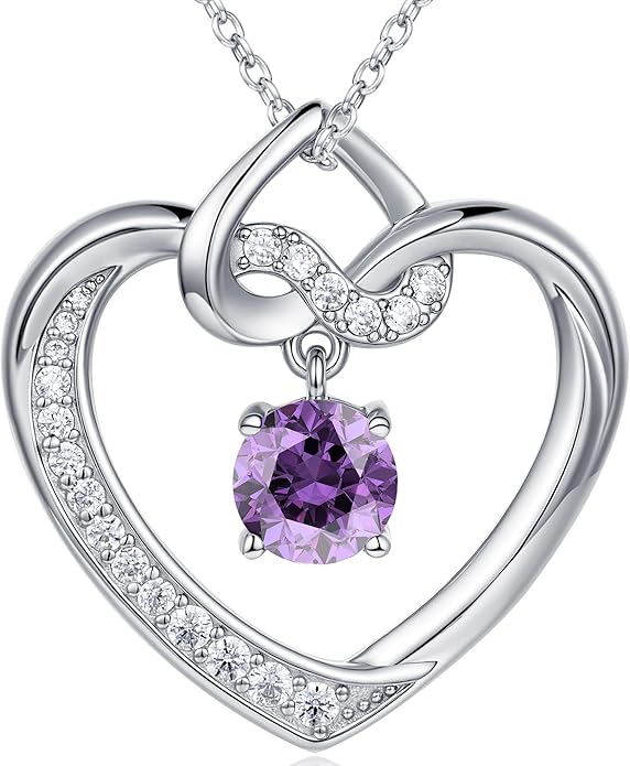 Heart Birthstone Necklaces Gifts for Women Wife, Jewelry for Women Wedding Anniversary Birthday Gifts for Wife Girlfriend Mom Christmas Valentines Gifts S925 Sterling Silver