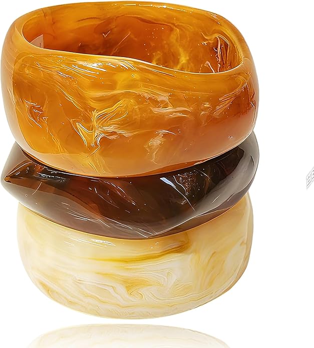 3 PCS Acrylic Resin Bracelet for Women Irregular Geometric Cuff Wide Wristband Bangles Trendy Chunky Resin Stackable Stretch Bracelet Jewelry Set