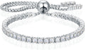 Moissanite Tennis Bracelet 1.79ct-8.69ct Adjustable Bracelet for Women 18K White Gold Plated S925 Sterling Silver Tennis Bracelet D Color VVS1 Round Cut 2/3/4mm Moissanite Bracelet Gifts for Wife/Mom