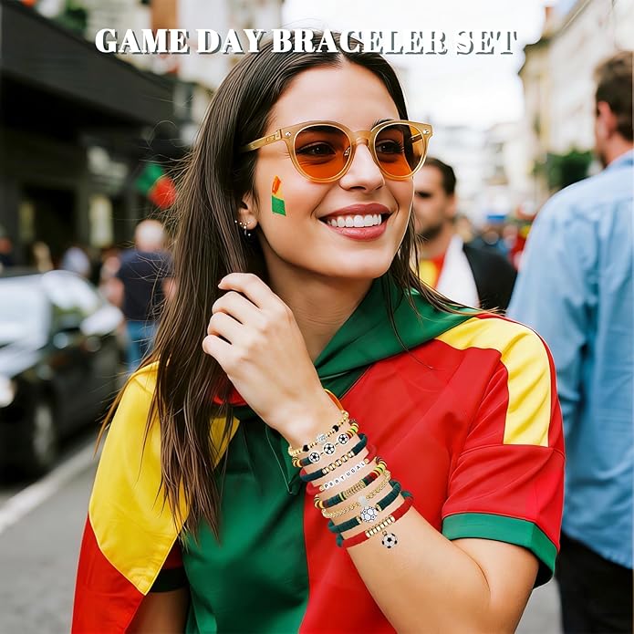 Game Day Bracelets for Women, Stackable Heishi Beaded Stretch Soccer Bracelet Soccer, World Soccer Cup Team Color Accessories & Outfits Jewelry, Soccers Dads Moms Coaches Fans Gifts