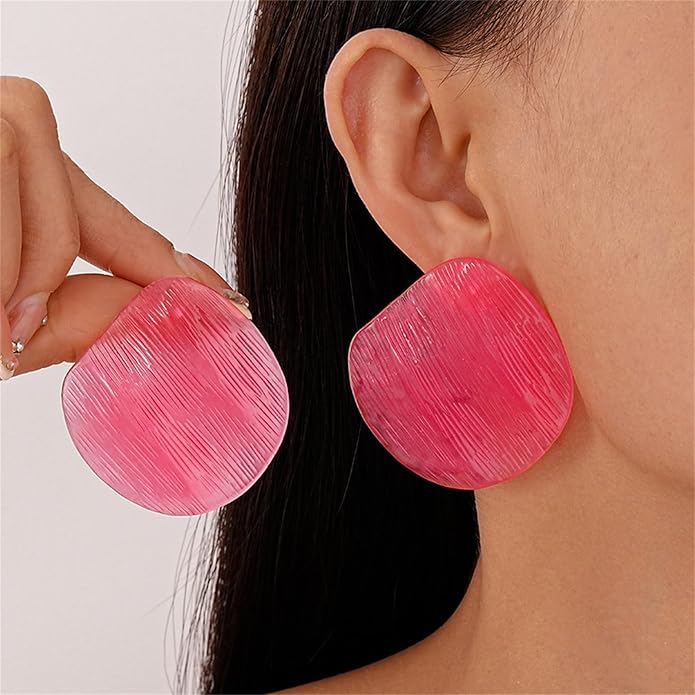Color Resin Acrylic Earrings,Vintage Candy Color Big Round Studs Earring Chunky Exaggerated Geometric Drop Earring Statement Beach Vacation Jewelry