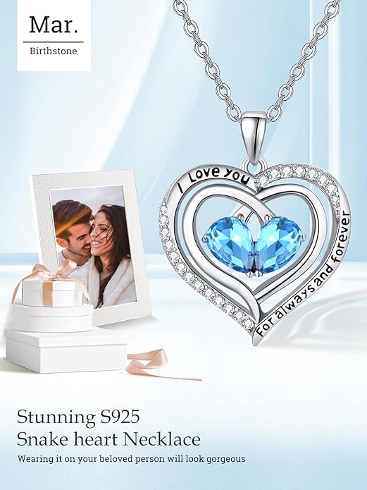 Valentine's Day Gifts for Wife 925 Sterling Silver Double Birthstone Pendant Necklaces I Love You for Always and Forever Necklace Anniversary Birthday Gifts for Wife Girlfriend Mom Her