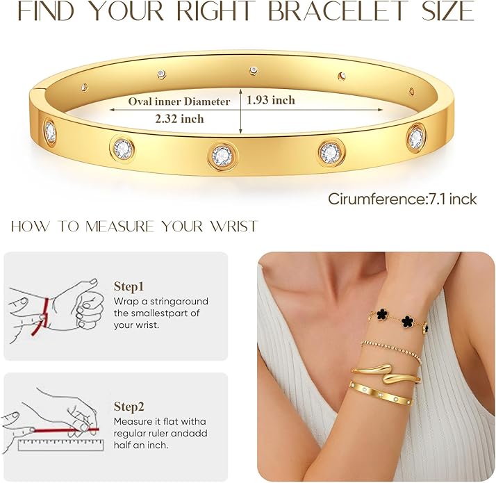 PDWZNBA 18K Gold-Plated Bracelet Set – Floral Clover, Tennis, Chunky Adjustable Twist Cuff, Classic Gold-plated Bangle Stainless Steel, Non Tarnish, Stackable Bracelet Gift for Women