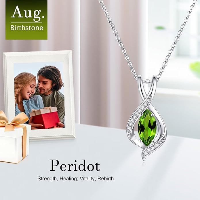 Iefil Valentines Day Gifts for Her, 925 Sterling Silver Marquise Birthstone Necklace Birthday Gifts Dainty Necklaces Birthstone Jewelry for Wife Daughter, 19"+2" Inches