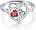 Iefil Adjustable Ring for Women - 925 Sterling Silver Double Birthstone Rings, Anniversary Birthday Gifts for Women Wife Her