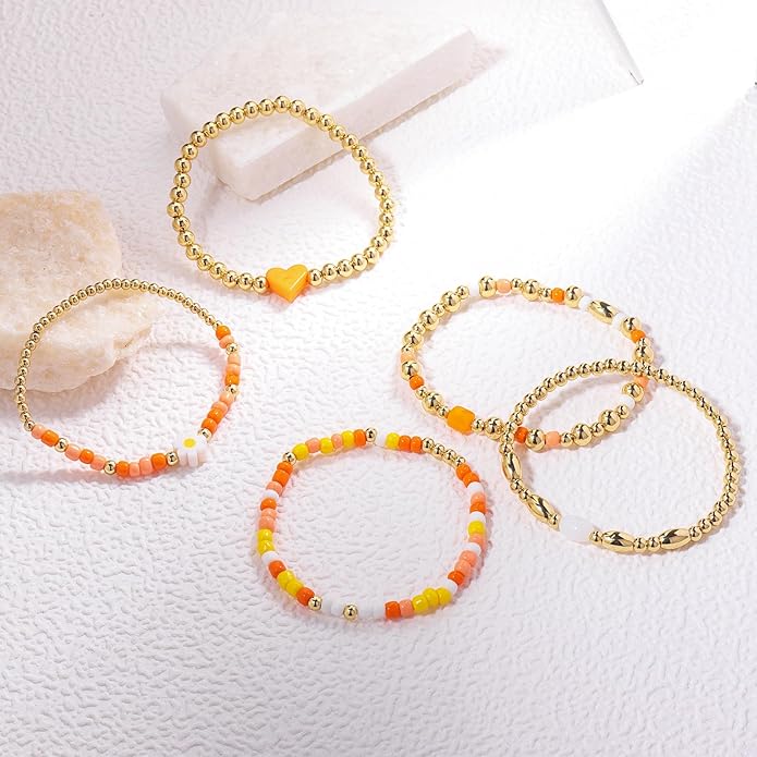Gold Bracelets for Women Waterproof, 14K Gold Plated Beaded Cross Bracelets Set,Boho Stretch Bracelets Stackable Jewelry for Women Teenage Girls Jewelry Christmas Gifts
