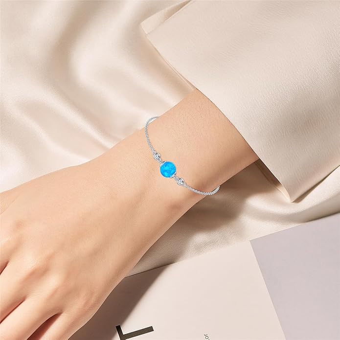Opal Anklet/Bracelets for Women, S925 Sterling Silver Adjustable Foot Beaded Round Charm Ankle Bracelet Anklets Jewelry Anniversary Birthday Gifts for Women-1