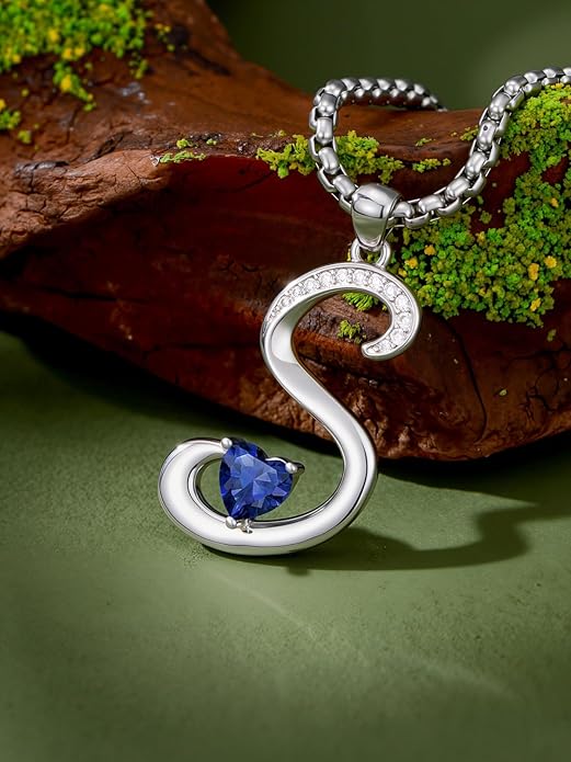 Valentines Day Gifts for Women Alphabet A to Z Initial Birthstone Pendant Necklaces for Women - 18k White Gold Plated Personalized Name Jewelry Valentine Mothers Day Birthday Gifts for Women Her Girlfriend