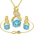 Jewelry Sets for Women-18K Gold Plated Dainty Birthstone Pendant,Trendy Necklace Earrings Infinity Bracelets Set,Ideal Jewelry Gifts for Her Mom