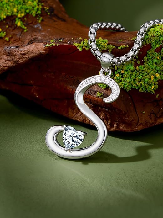 Valentines Day Gifts for Women Alphabet A to Z Initial Birthstone Pendant Necklaces for Women - 18k White Gold Plated Personalized Name Jewelry Valentine Mothers Day Birthday Gifts for Women Her Girlfriend