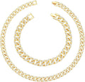 HH BLING EMPIRE 14k Gold/Silver Cuban Link Chain for Women Iced Out Diamond Chunky Cuban Link Necklace Chain Bracelet 2pcs Sets
