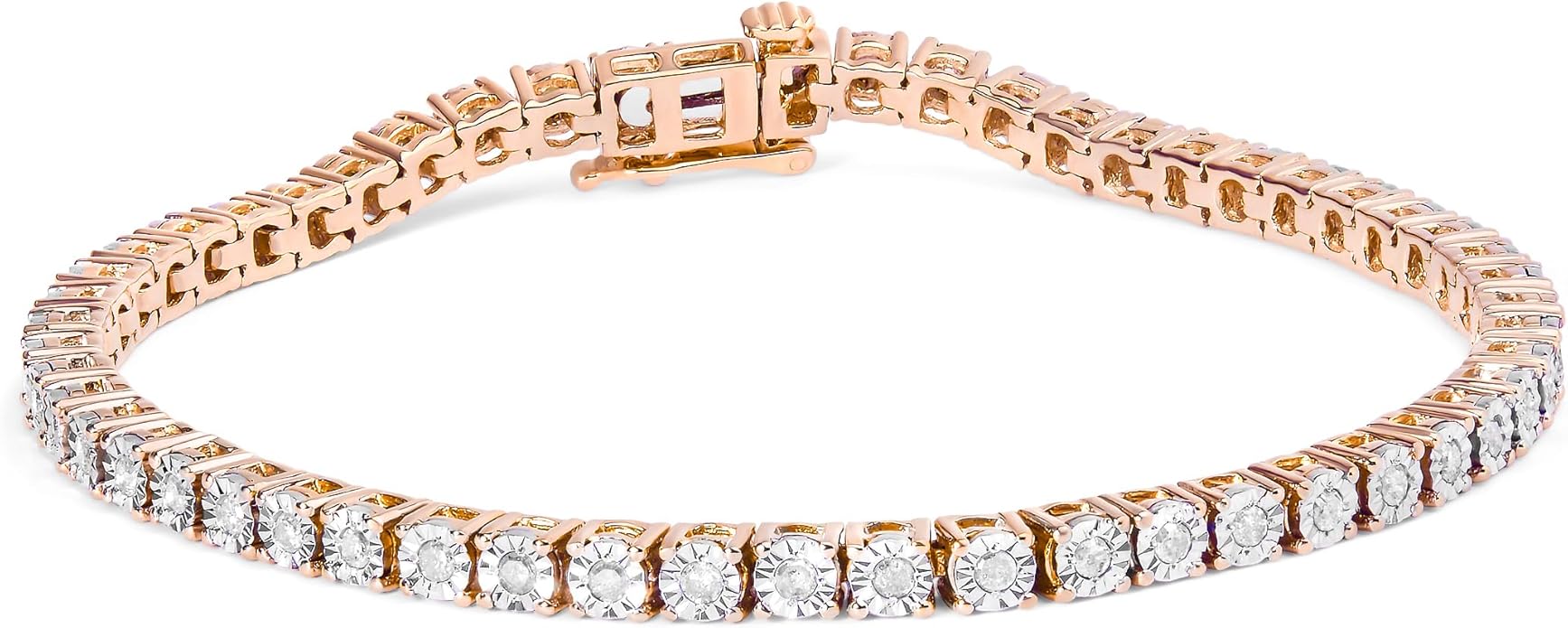 Original Classics 1.0 Cttw Miracle Set White Diamond Round Faceted Bezel Tennis Bracelet (I-J Color, I3 Clarity) - Choice of Metal Color and Size