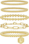 adoyi Valentines Day Gifts for Her Gold Bracelets for Women Waterproof, 14K Gold Plated Beaded Strand Bead Ball Bracelets stack Adjustable Jewelry Set for Gifts