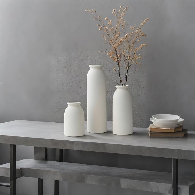 10.6 inches Tall Decorative Ceramic Vase Set, 3 Pieces, Nordic Modern Boho Style - Image 4