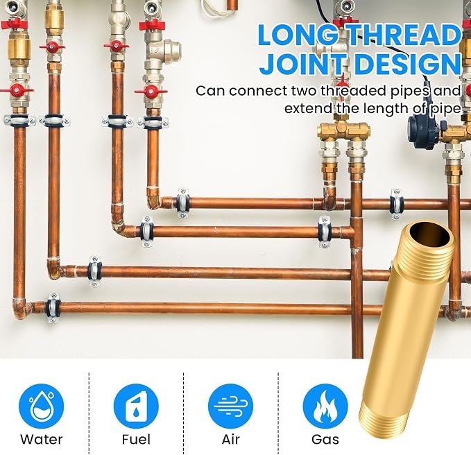 SDTC Tech Brass Pipe Fitting Long Nipple 1/2 NPT Male x 1/2 NPT Male Thread | - Image 4