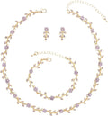 Austrian Crystal Rhinestone Choker Necklace Dangle Earring Link Bracelet Jewelry Set for Brides Bridesmaid Prom Costume Accessories for Women