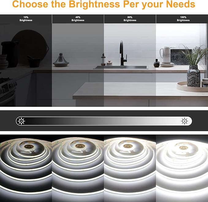 AXMOTUT White COB LED Strip Light, Dimmable 16.4ft/5m LED Light, 6000K Daylight - Image 3