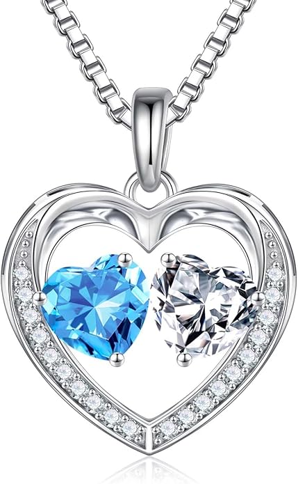 Iefil Valentines Day Gifts for Her - 925 Sterling Silver Heart Birthstone Necklace, Anniversary Birthday Gifts for Women Wife Girlfriend Mom Her