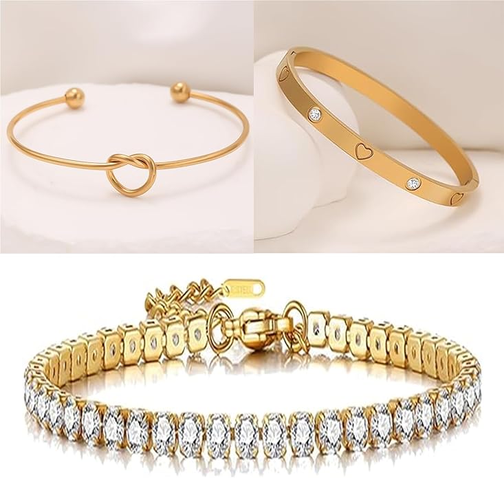 18 K Gold Plated Love Bangle Bracelet Stack Cuff Jewelry for Women Jewelry Set for Women Gift with Box