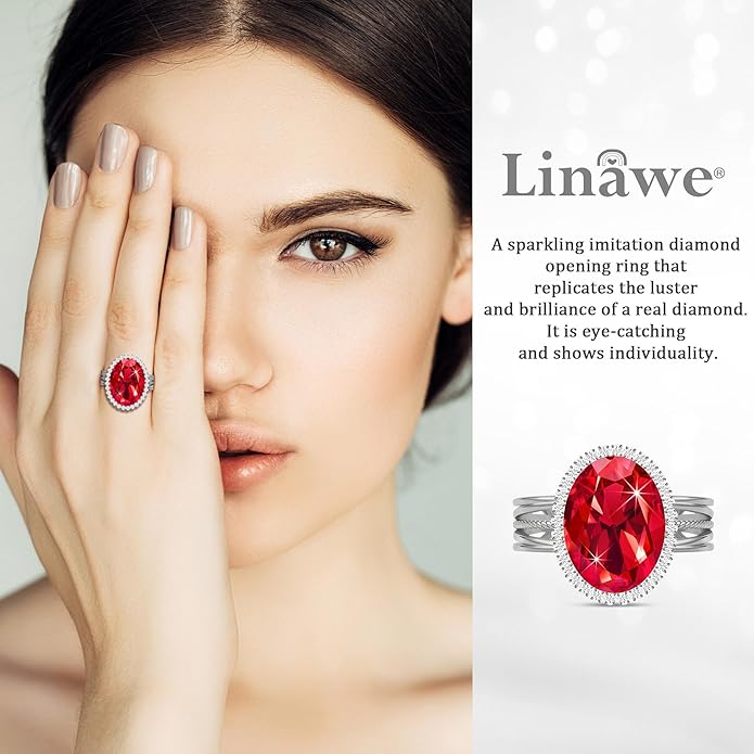 Linawe Birthstone Chunky Adjustable Rings for Women, Gold/Silver/Rose Gold Statement Rings, Imitation Diamond Fake Gemstone Crystal Cocktail Ring, Cubic Zirconia Costume Jewelry