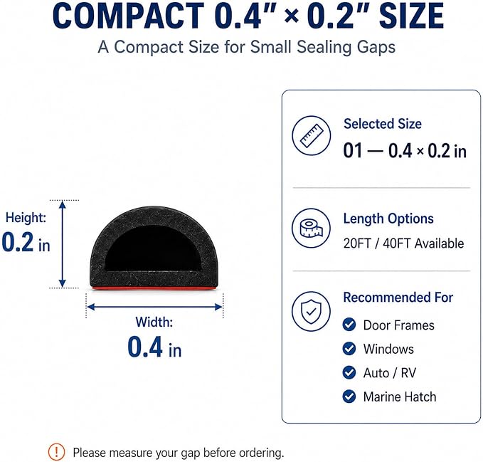 20FT D-Shaped Silicone Weather Stripping Door Seal, 0.4 x 0.2 Inch | - Image 2