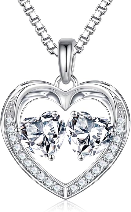 Iefil Valentines Day Gifts for Her - 925 Sterling Silver Heart Birthstone Necklace, Anniversary Birthday Gifts for Women Wife Girlfriend Mom Her